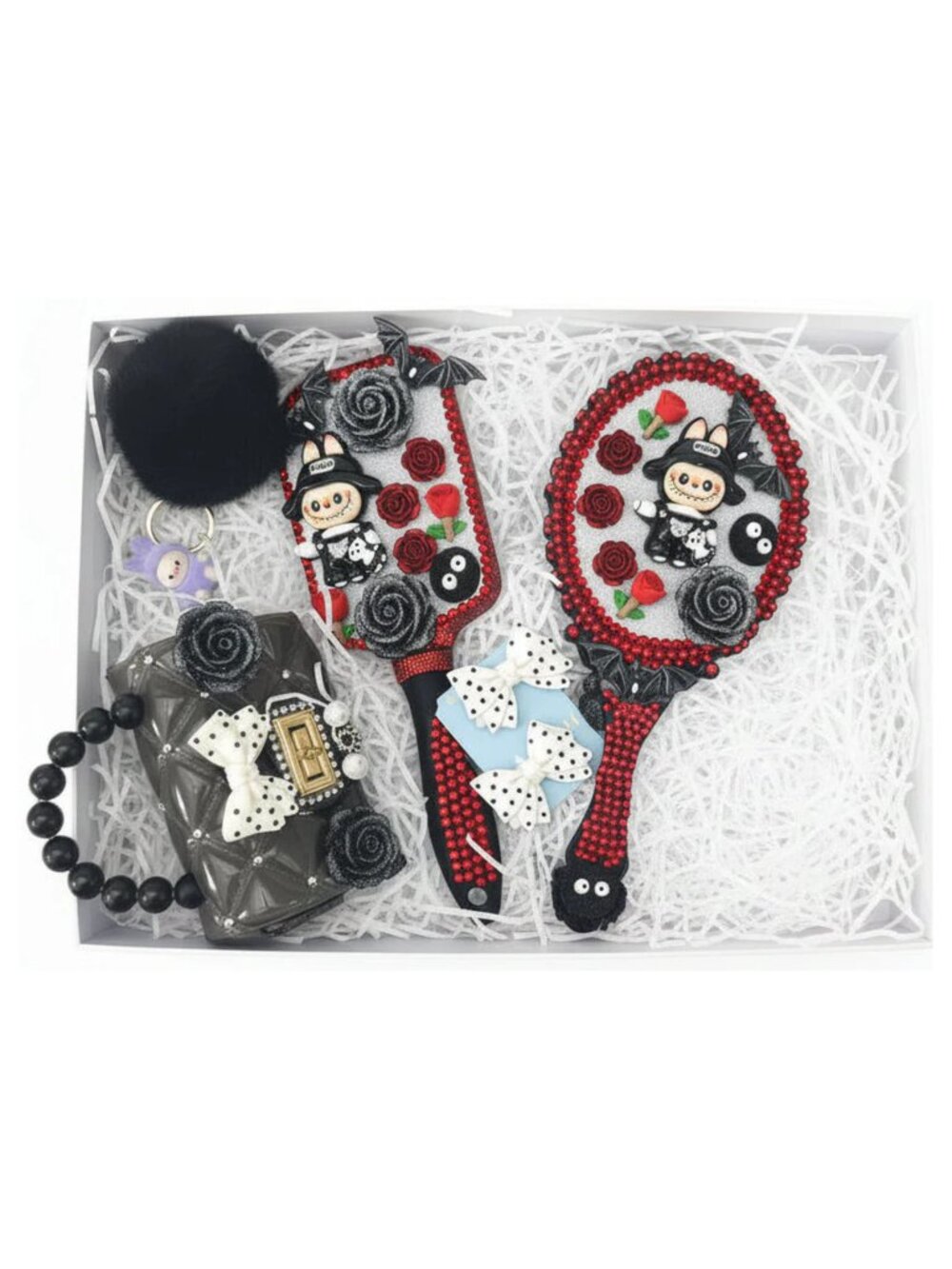 Gothic Monster Gift Set for Her | Mirror, Brush & Purse | Halloween Decoration